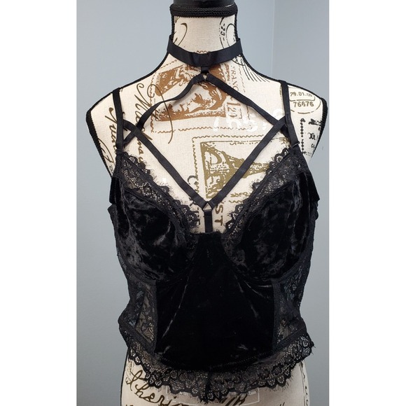 Killstar Other - KILLSTAR Ever Ayla Velvet Lace Bralette Corset Women XXL Black Gothic KSRA000515